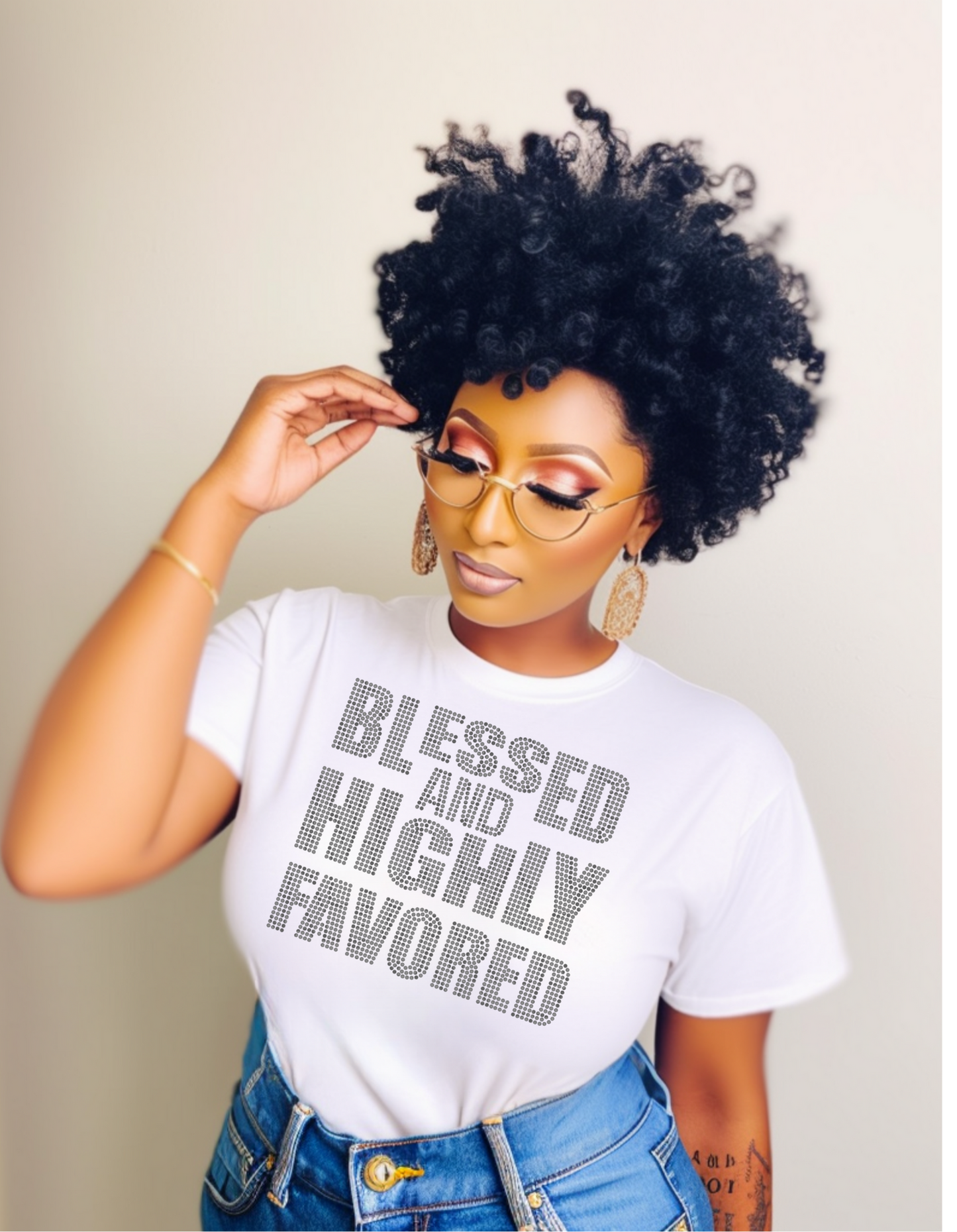 "Blessed and Highly Favored" Rhinestone Tee