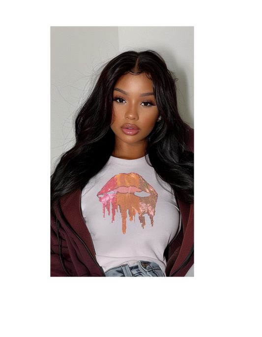"LIPS" Rhinestone Tee